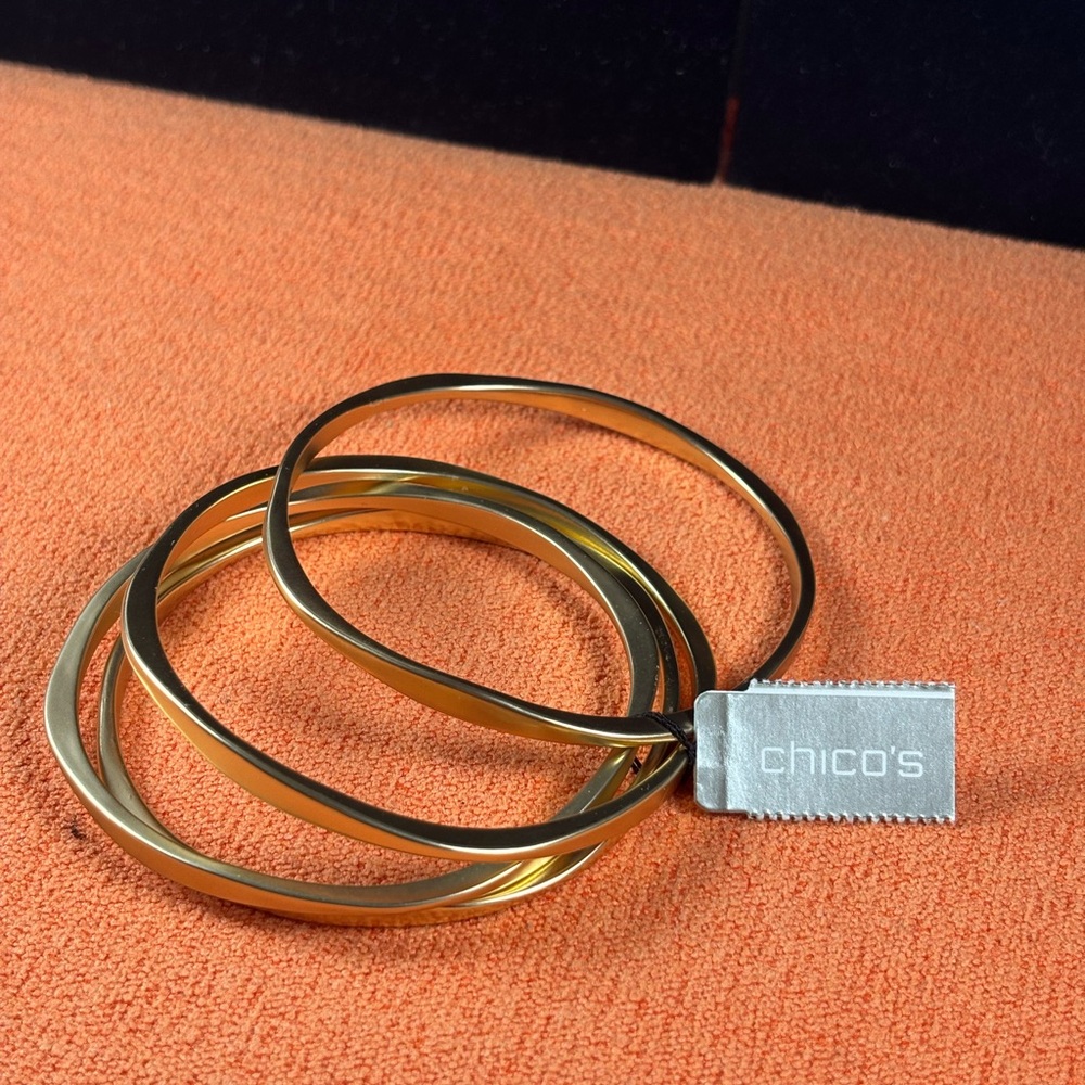 Chico's Shiny Gold-Tone Stacked Bangle Set